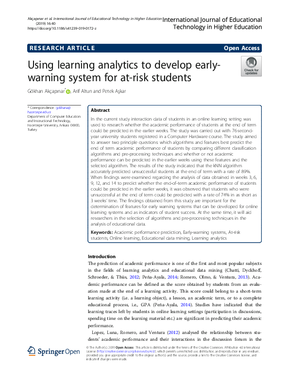(PDF) Using learning analytics to develop early-warning system for at ...