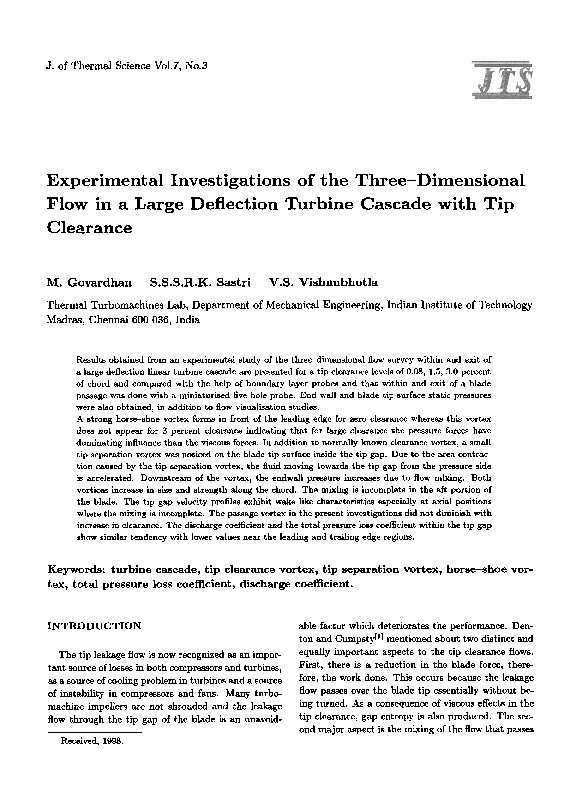 (PDF) Experimental investigations of the three-dimensional flow in a ...