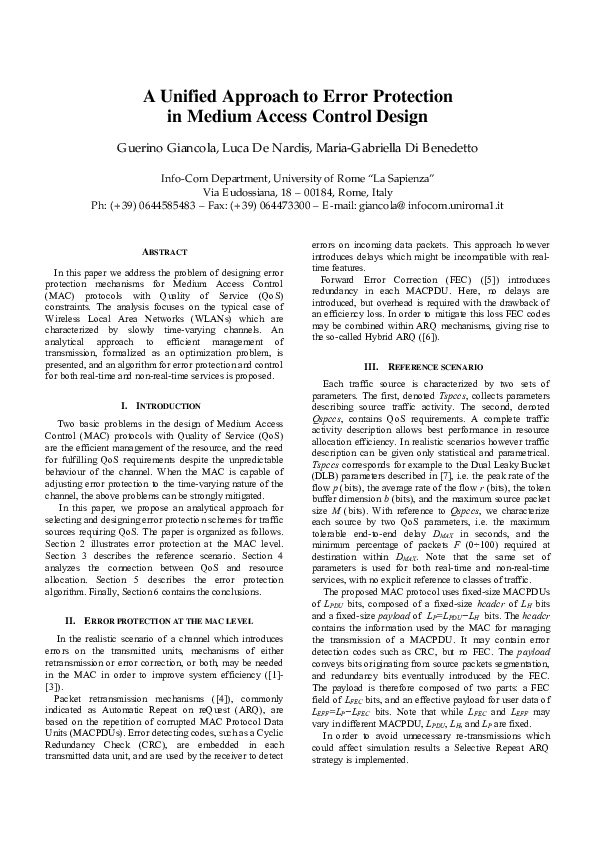 (PDF) A Unified Approach to Error Protection in Medium Access Control ...
