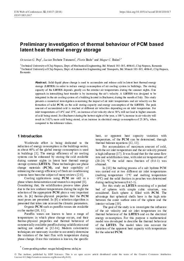 (PDF) Preliminary investigation of thermal behaviour of PCM based ...