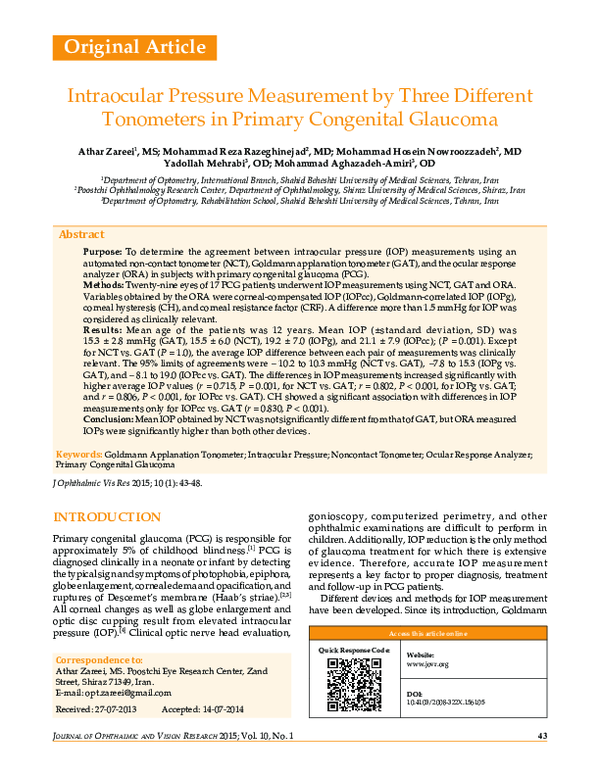 (PDF) Intraocular pressure measurement by three different tonometers in ...