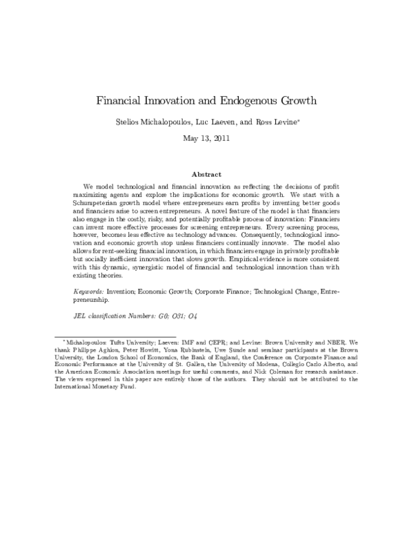 (PDF) Financial Innovation and Endogenous Growth