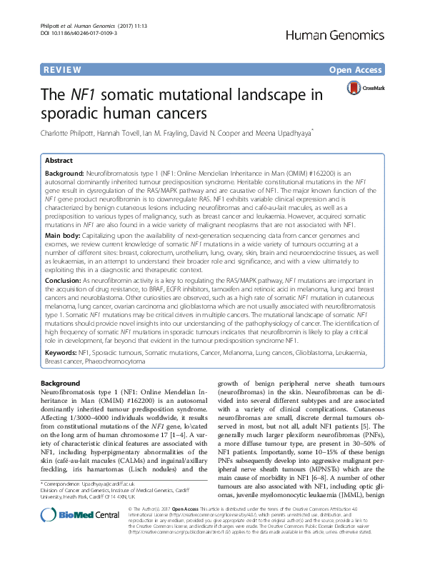 (PDF) The NF1 somatic mutational landscape in sporadic human cancers