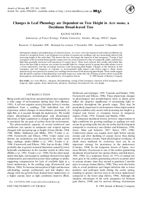 (PDF) Changes in Leaf Phenology are Dependent on Tree Height inAcer ...