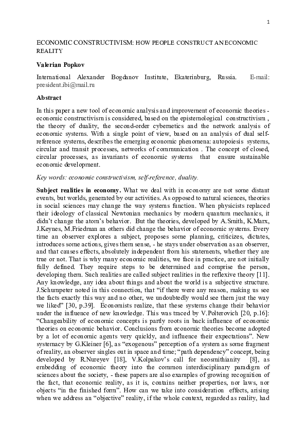 (DOC) ECONOMIC CONSTRUCTIVISM: HOW PEOPLE CONSTRUCT AN ECONOMIC REALITY