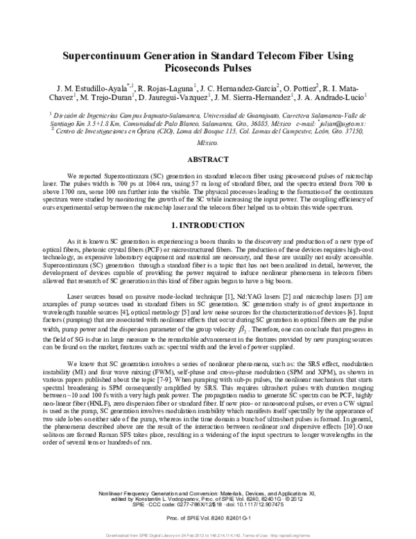 (PDF) Supercontinuum generation in standard telecom fiber using ...