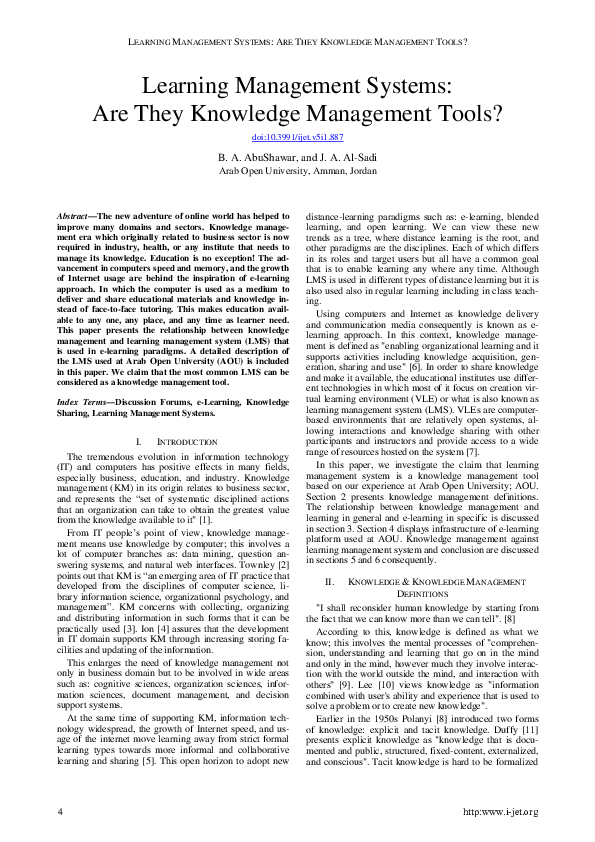 (PDF) Learning Management Systems: Are They Knowledge Management Tools?