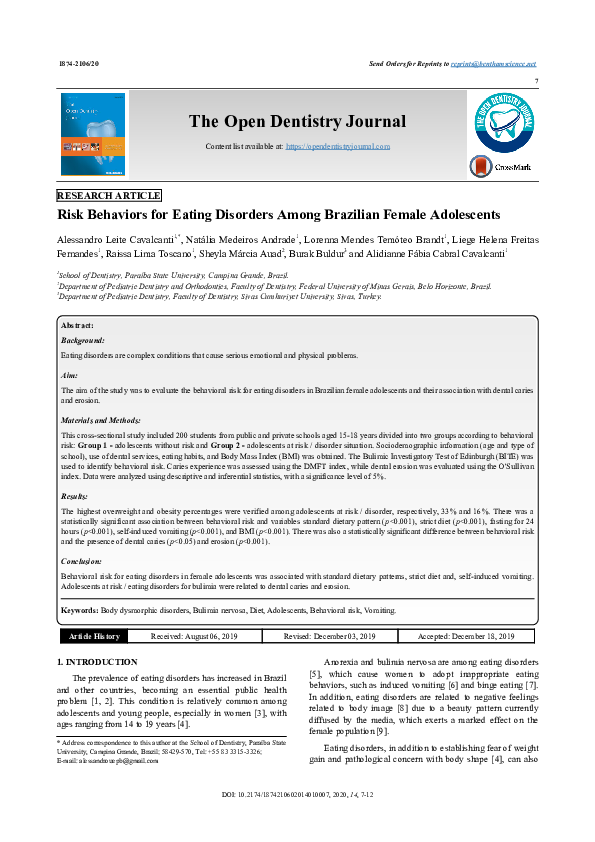 (PDF) Risk Behaviors for Eating Disorders Among Brazilian Female ...