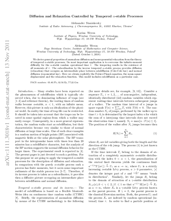 (PDF) Diffusion and Relaxation Controlled by Tempered\ alpha-stable ...