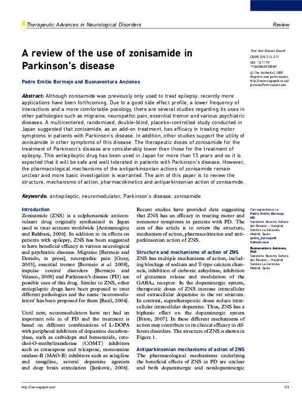 (PDF) Review A review of the use of zonisamide in Parkinson's disease