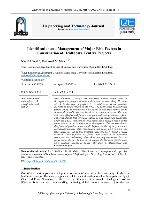 (PDF) Identification and Management of Major Risk Factors in ...