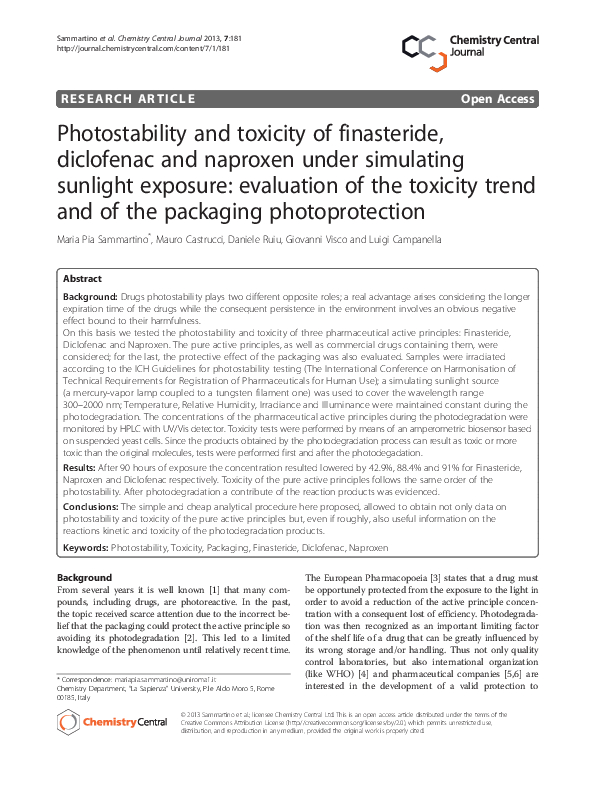 (PDF) Photostability and toxicity of finasteride, diclofenac and ...