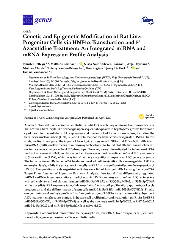 (PDF) Genetic and Epigenetic Modification of Rat Liver Progenitor Cells ...