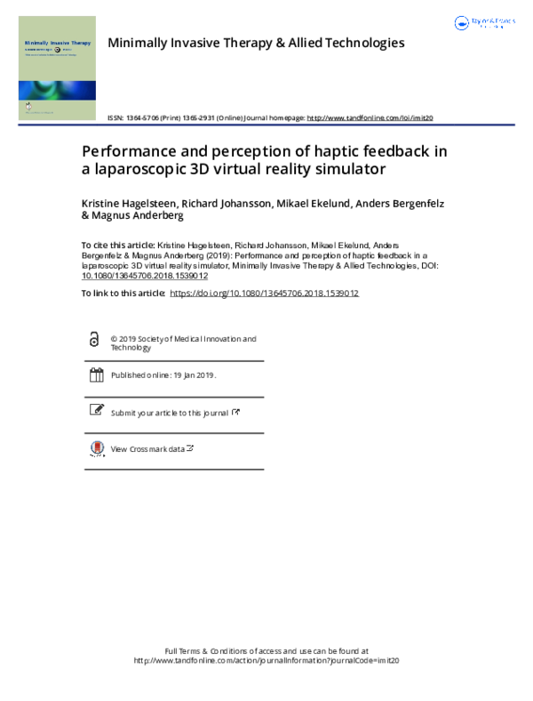 (PDF) Performance and perception of haptic feedback in a laparoscopic ...