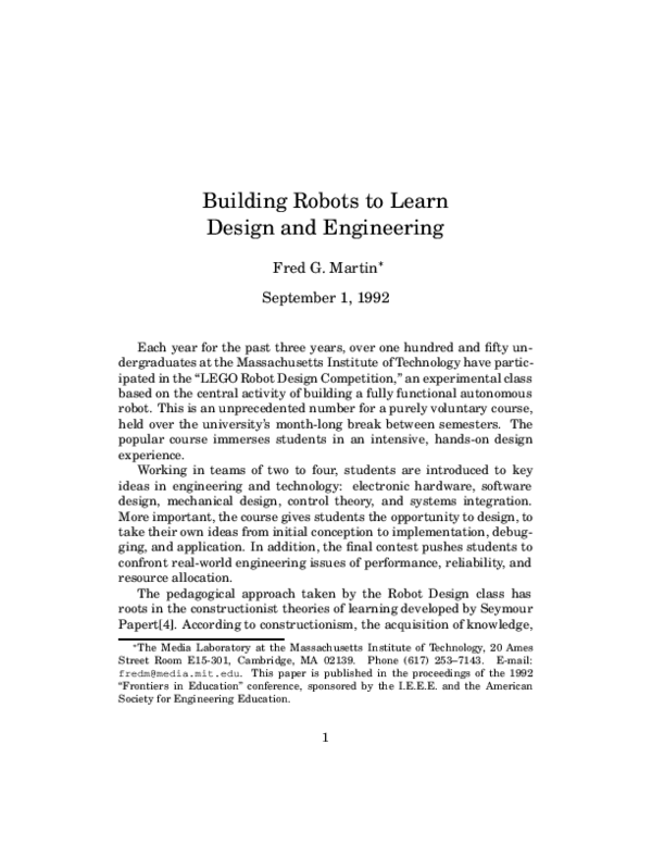(PDF) Building robots to learn design and engineering