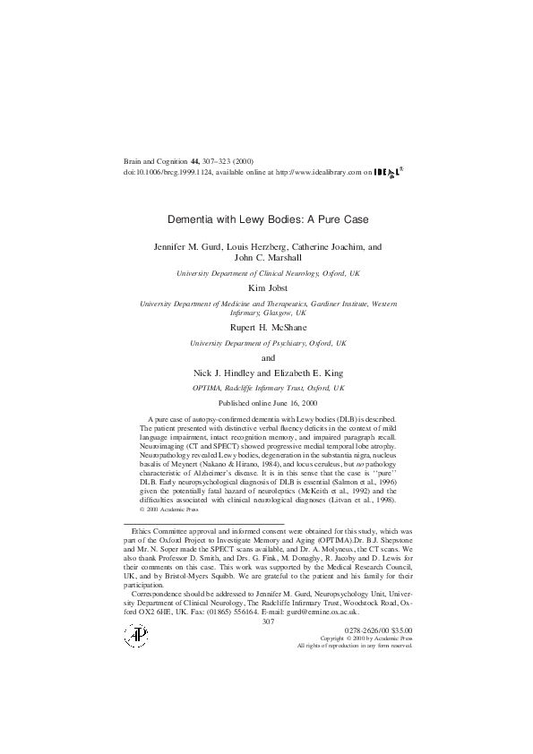 (PDF) Dementia with Lewy bodies: A pure case