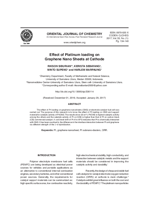 (PDF) Effect of Platinum loading on Graphene Nano Sheets at Cathode