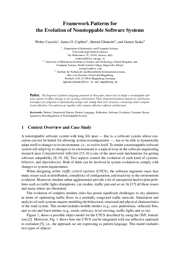 (PDF) Framework Patterns for the Evolution of Nonstoppable Software Systems