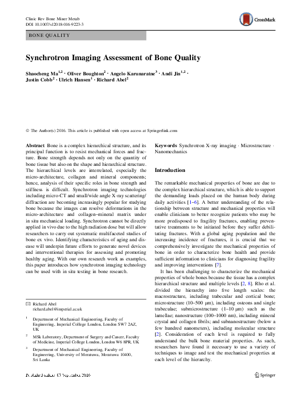 (PDF) Synchrotron Imaging Assessment of Bone Quality