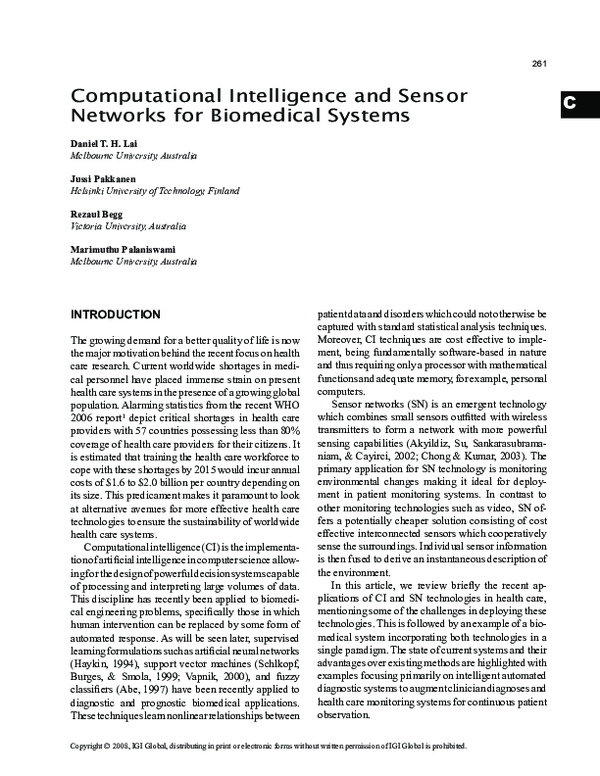 (PDF) Computational Intelligence and Sensor Networks for Biomedical Systems