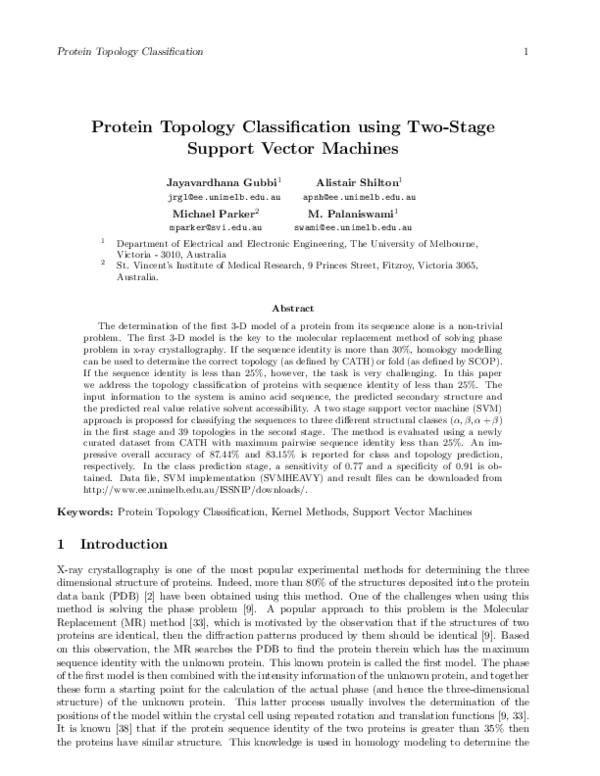 (PDF) Protein topology classification using two-stage support vector ...
