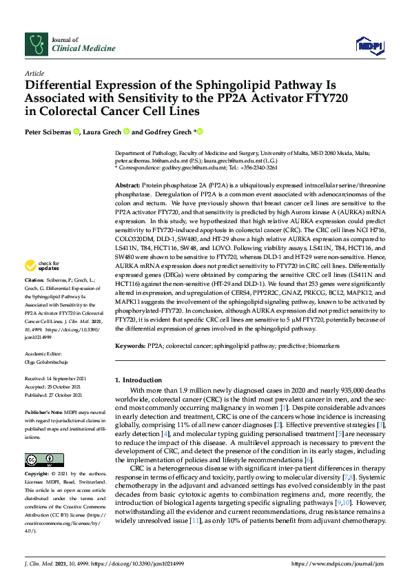 (PDF) Differential Expression of the Sphingolipid Pathway Is Associated ...