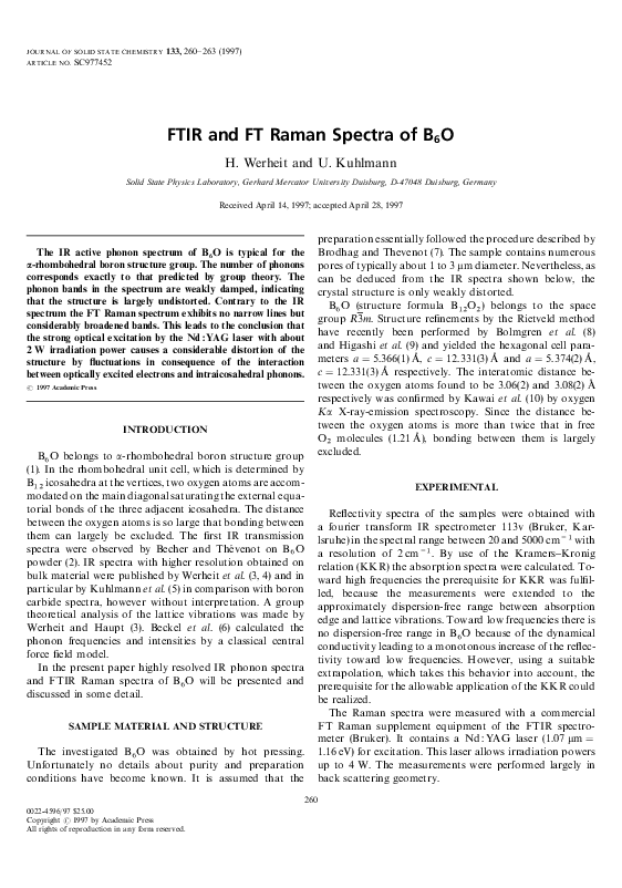 (PDF) FTIR and FT Raman Spectra of B6O