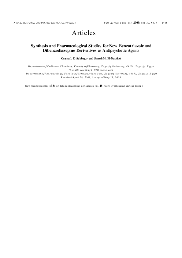 (PDF) Synthesis and Pharmacological Studies for New Benzotriazole and ...