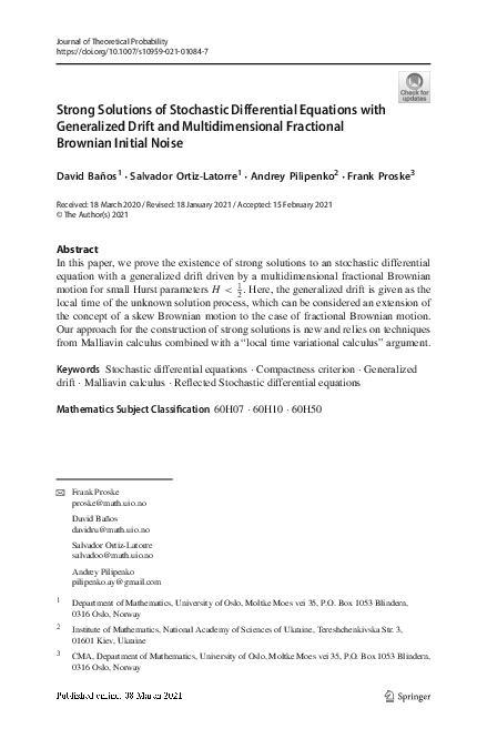(PDF) Strong Solutions of Stochastic Differential Equations with ...