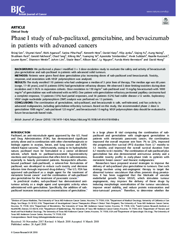 (PDF) Phase I study of nab-paclitaxel, gemcitabine, and bevacizumab in ...