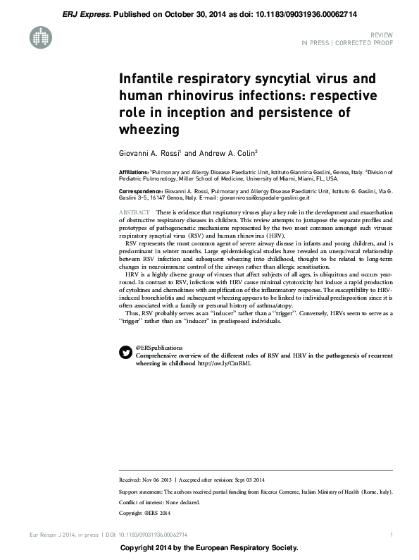 (PDF) Rhinovirus Infection in Children with Acute Bronchiolitis and Its ...