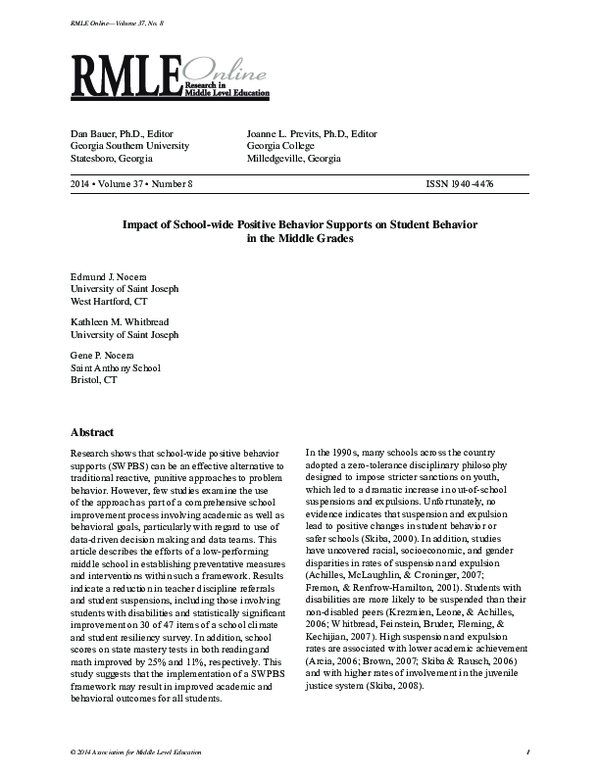 (PDF) Impact of School-wide Positive Behavior Supports on Student ...