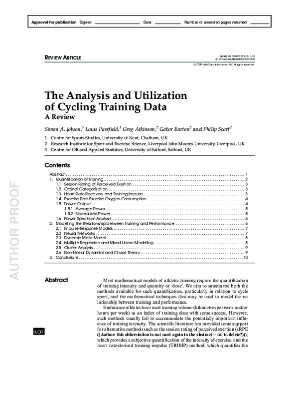 (PDF) The Analysis and Utilization of Cycling Training Data