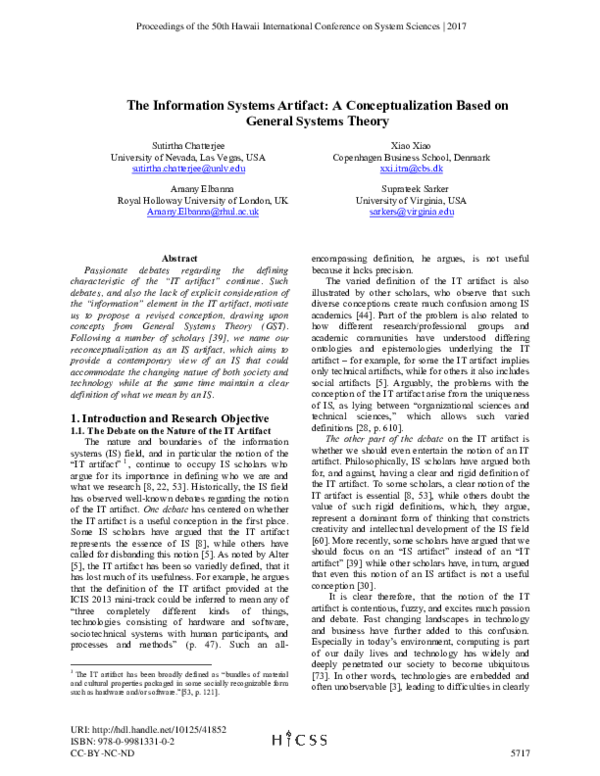 (PDF) The Information Systems Artifact: A Conceptualization Based on ...