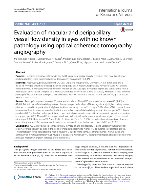 (PDF) Evaluation of macular and peripapillary vessel flow density in ...