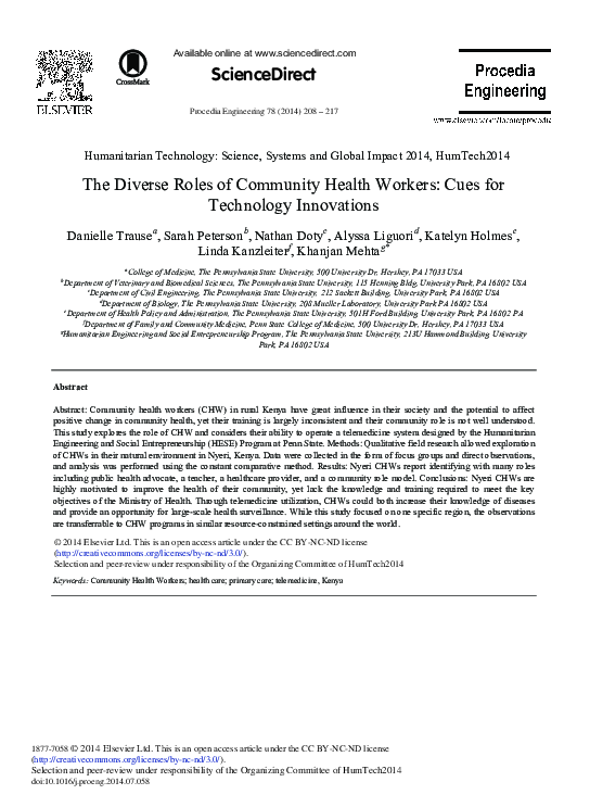 (PDF) The Diverse Roles of Community Health Workers: Cues for ...