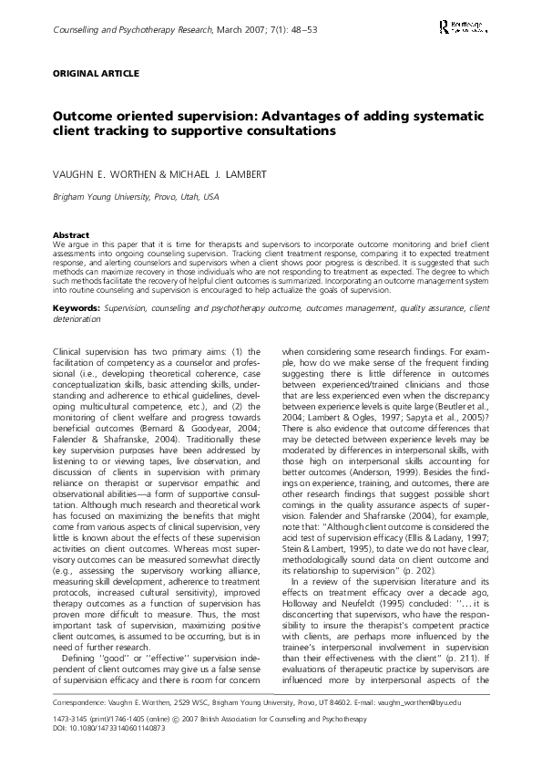 (PDF) The effectiveness of psychotherapy supervision