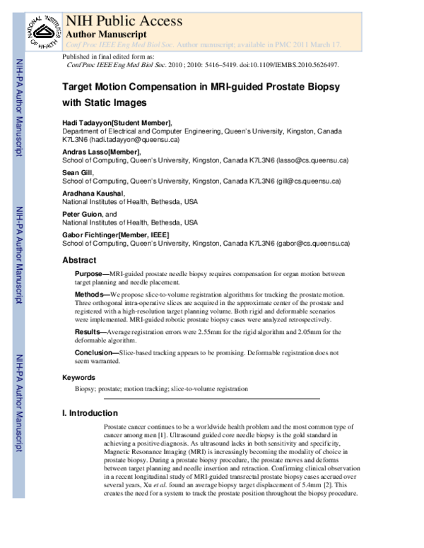 (PDF) Target motion compensation in MRI-guided prostate biopsy with ...