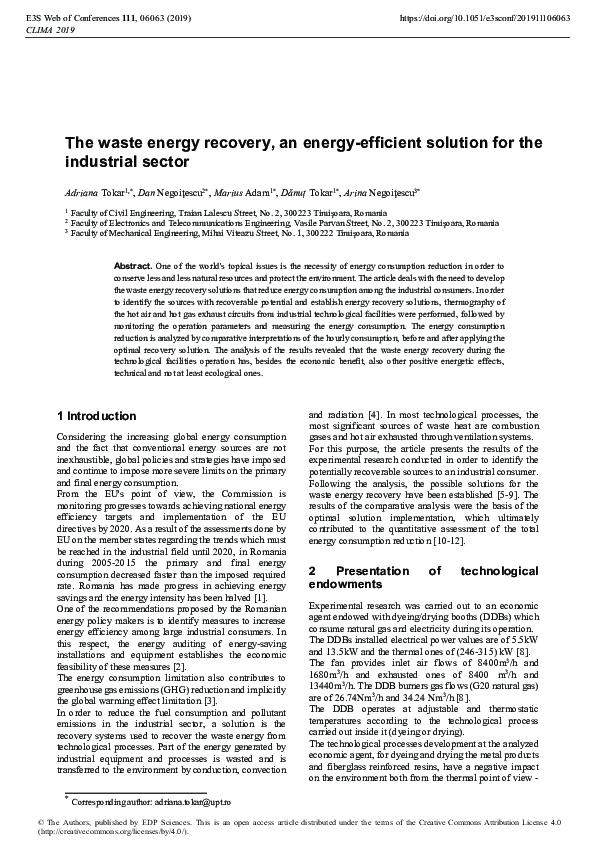 (PDF) The waste energy recovery, an energy-efficient solution for the ...