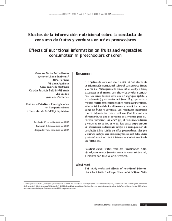 (PDF) Effects of Nutritional Information on Fruits and Vegetables ...
