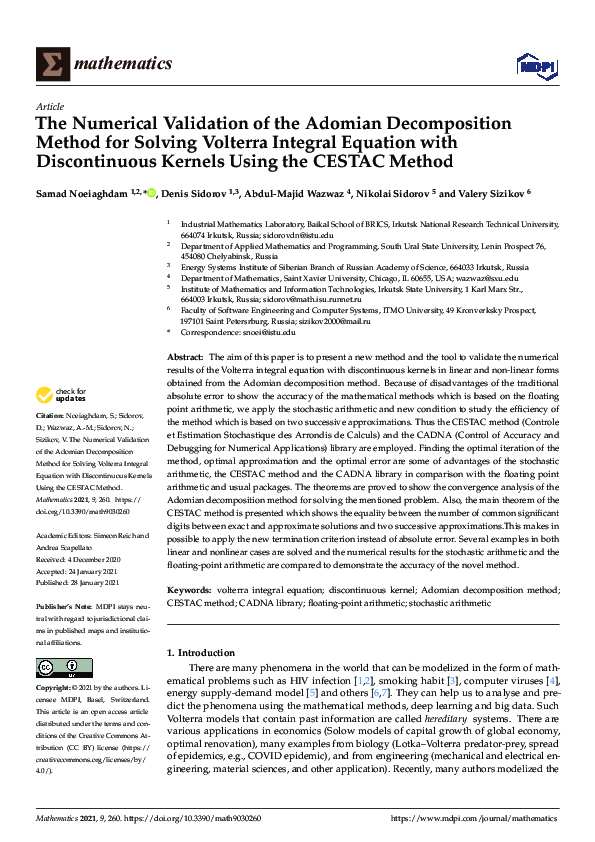 (PDF) The Numerical Validation of the Adomian Decomposition Method for ...