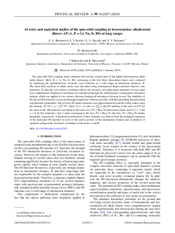 (PDF) Ab initio and analytical studies of the spin-orbit coupling in ...