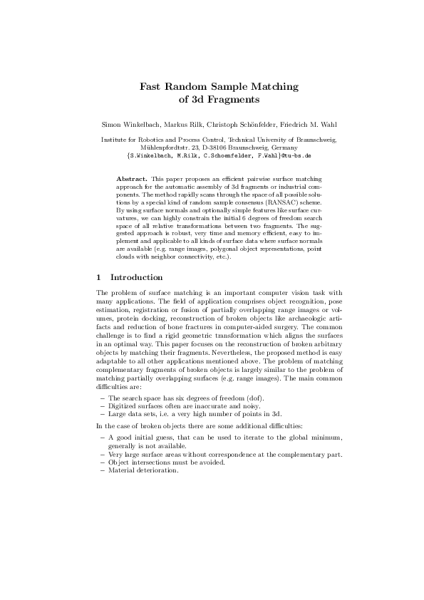 (PDF) Fast Random Sample Matching of 3d Fragments
