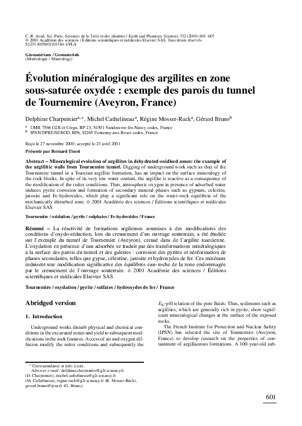 (PDF) Évolution minéralogique des argilites en zone sous-saturée oxydée ...