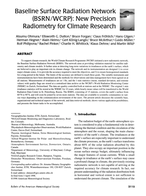 (PDF) Baseline Surface Radiation Network (BSRN/WCRP): New Precision ...