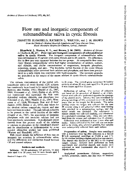 (PDF) Flow rate and components of submandibular saliva in cystic fibrosis John Brown