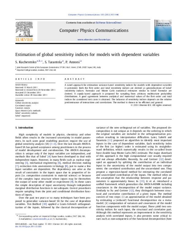 (PDF) Estimation of global sensitivity indices for models with ...