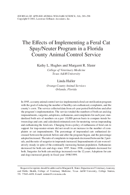 (PDF) The Effects of Implementing a Feral Cat Spay/Neuter Program in a ...