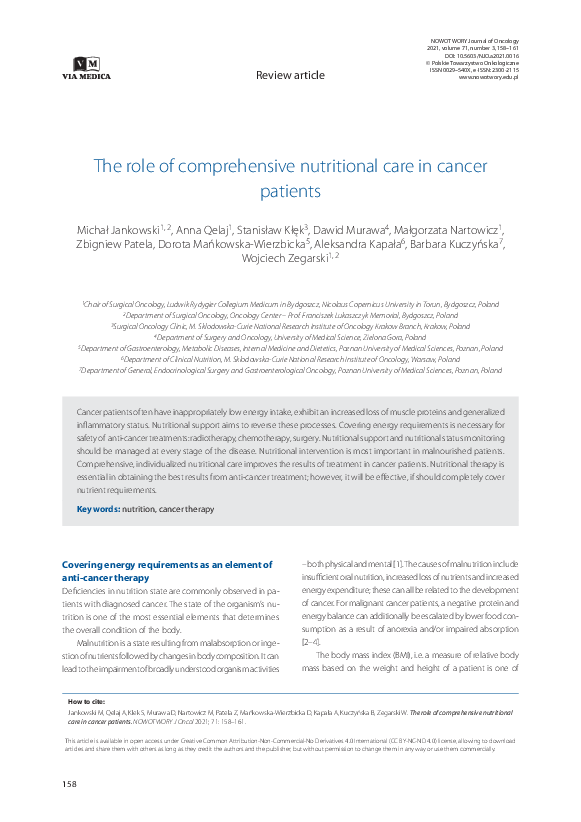(PDF) The role of comprehensive nutritional care in cancer patients