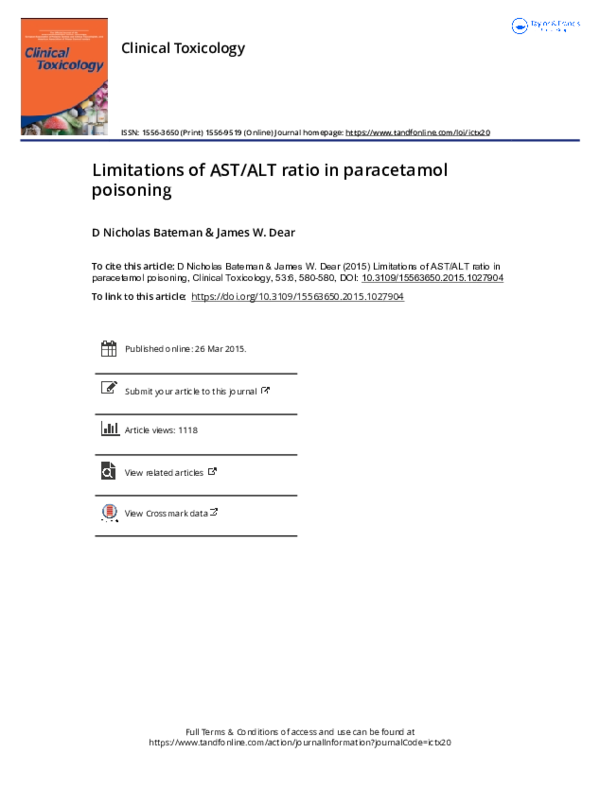 (PDF) Limitations of AST/ALT ratio in paracetamol poisoning | Nick ...